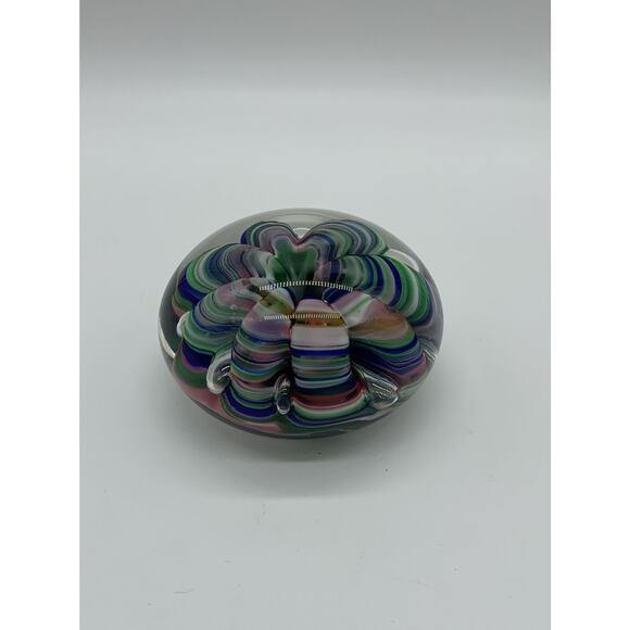 Vtg Joe Rice St Claire Hand Blown Art Glass Multi Color Ribbon Claw Paper Weight
